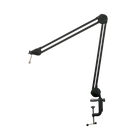 Black adjustable microphone stand arm on a white background