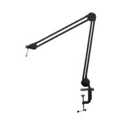 Black adjustable microphone stand arm on a white background