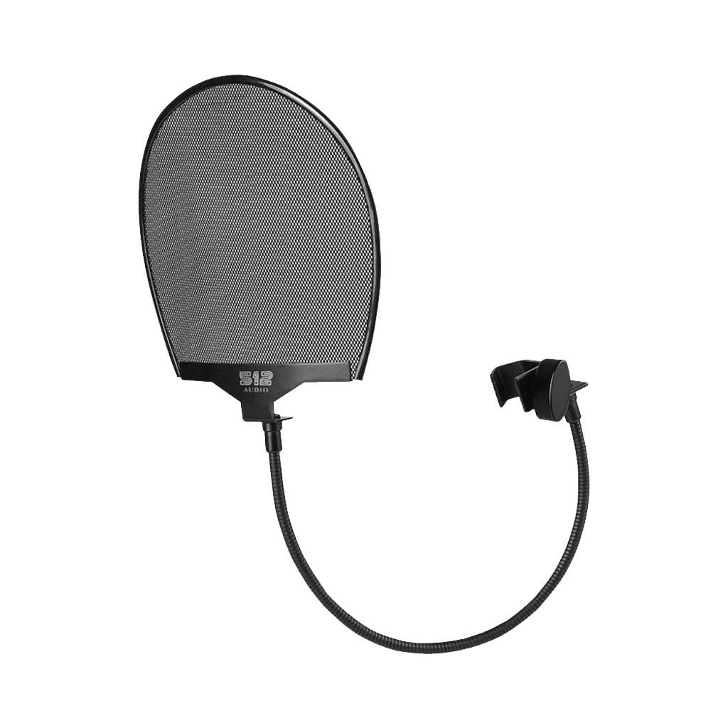 Black pop filter with a mesh design on a white background