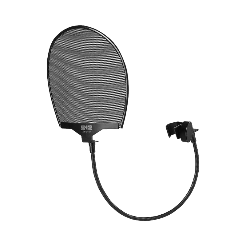 Black pop filter with a mesh design on a white background