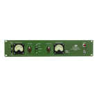 Audio equalizer or compressor with green panel and control knobs on a white background