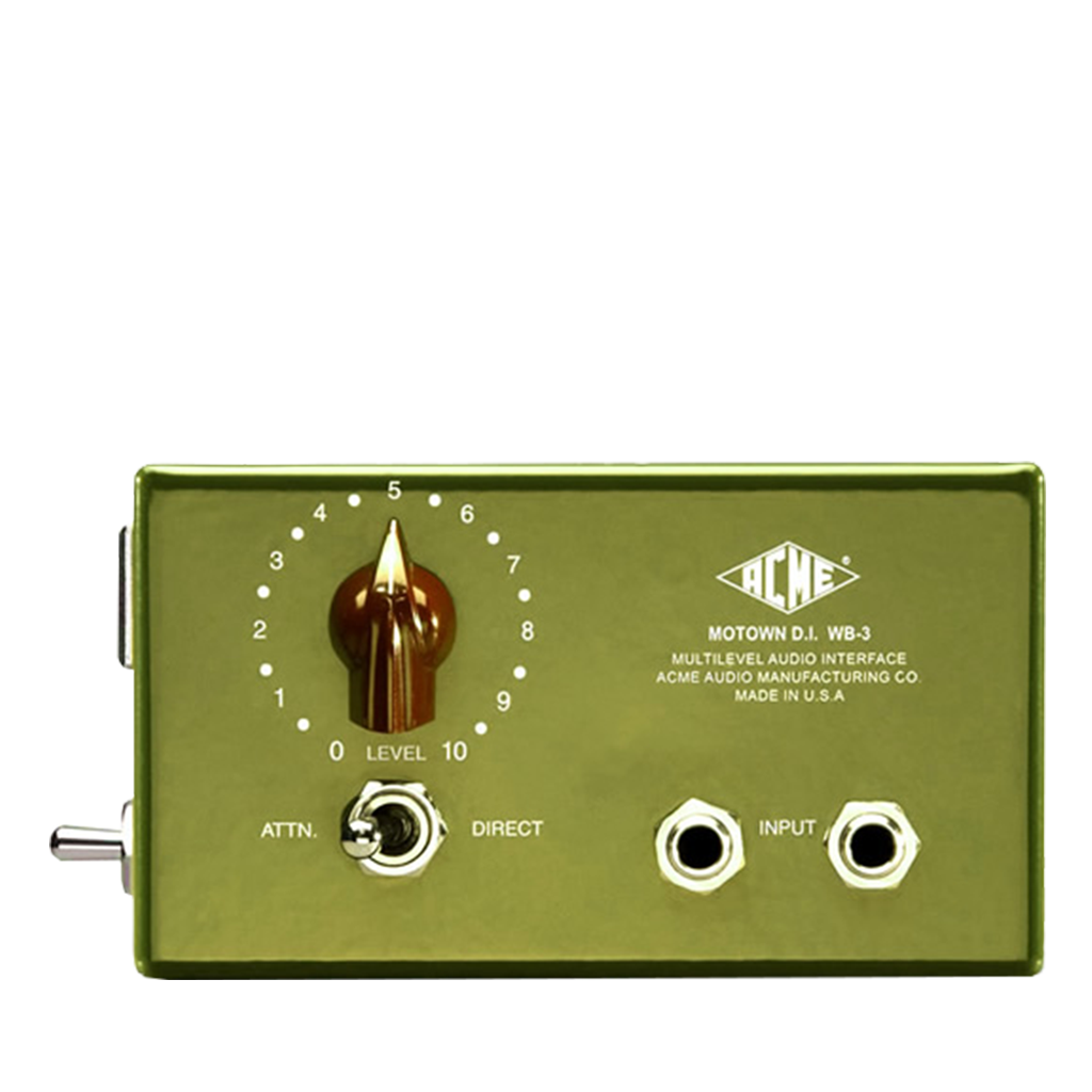 Vintage audio interface with a green casing and Acme branding on a white background