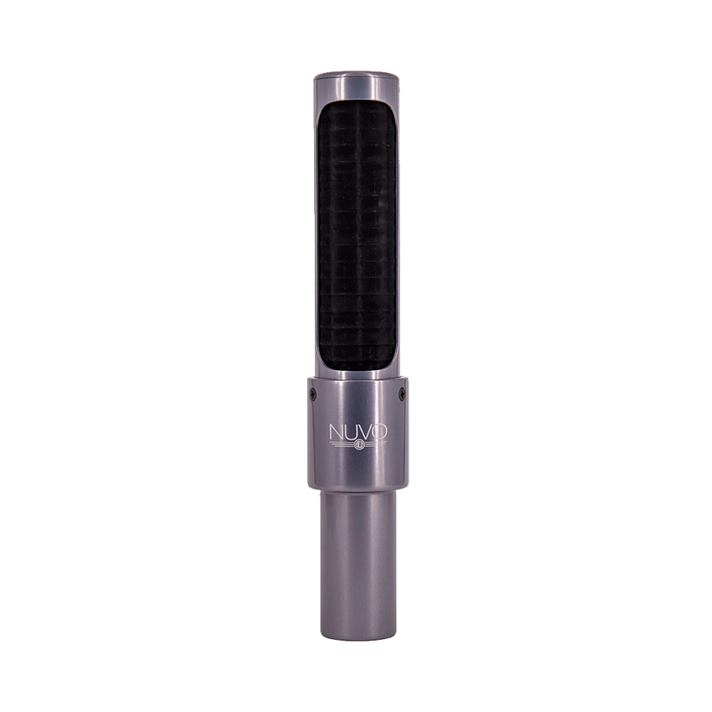 Silver and black hair straightener on a white background