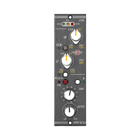 Audio equalizer module with various knobs and labels on a white background