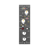 Audio equalizer module with various knobs and labels on a white background