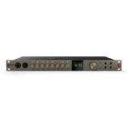 Audio interface with multiple knobs and a display on a white background