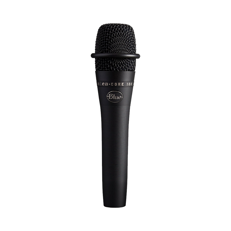 Black microphone with 'Blue' logo on a white background