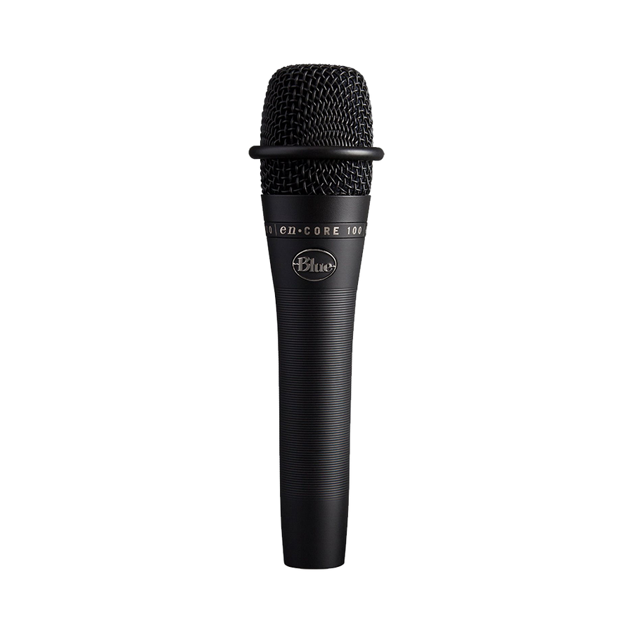 Black microphone with 'Blue' logo on a white background